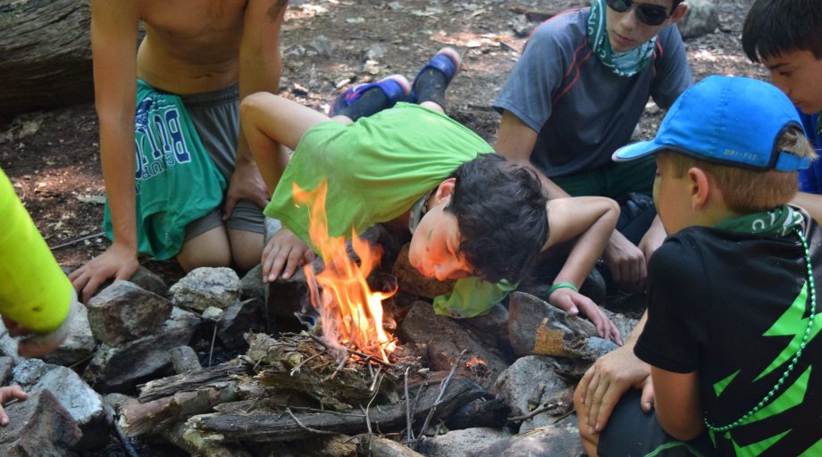 Campers making a fire