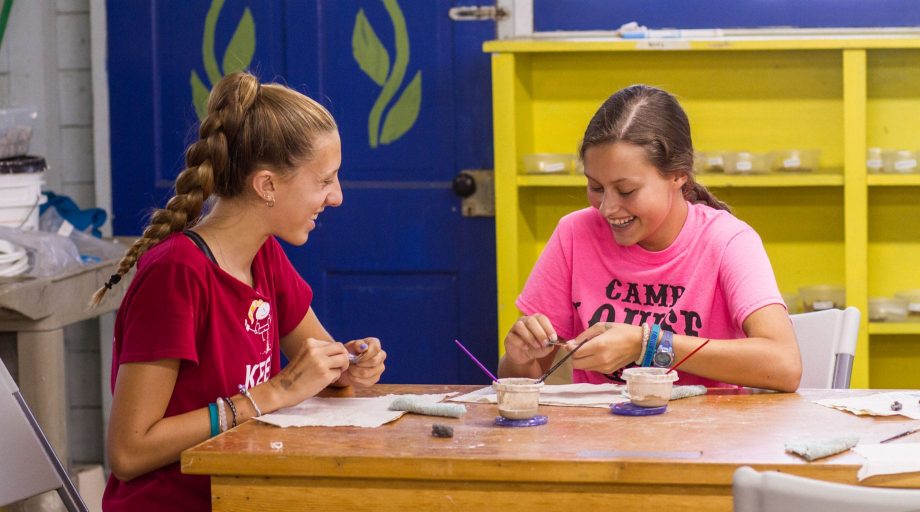 Louise campers working on copper enameling projects