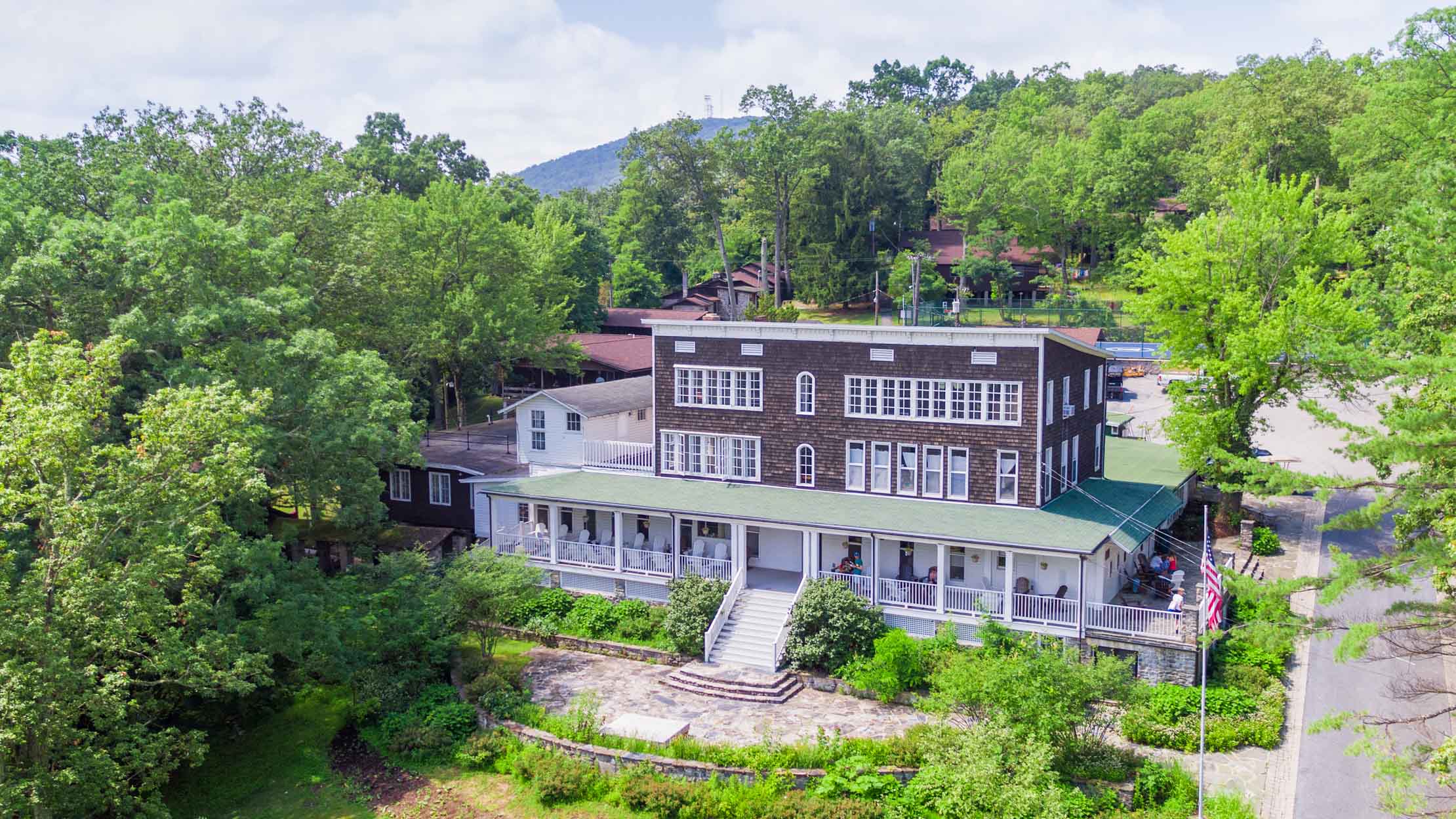 Aerial of main building at Louise