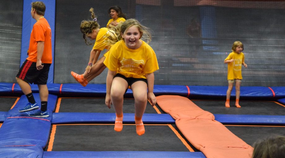 Girls bouncing at trampoline park